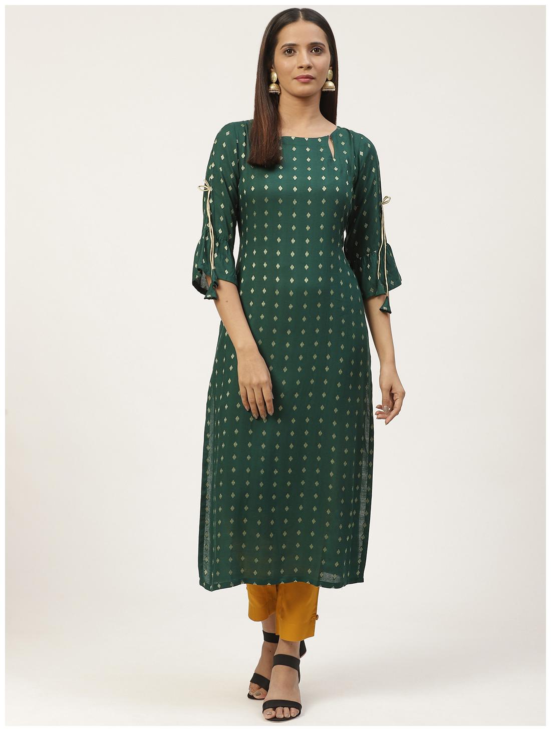 

GERUA Women Green Embroidered Regular Kurta