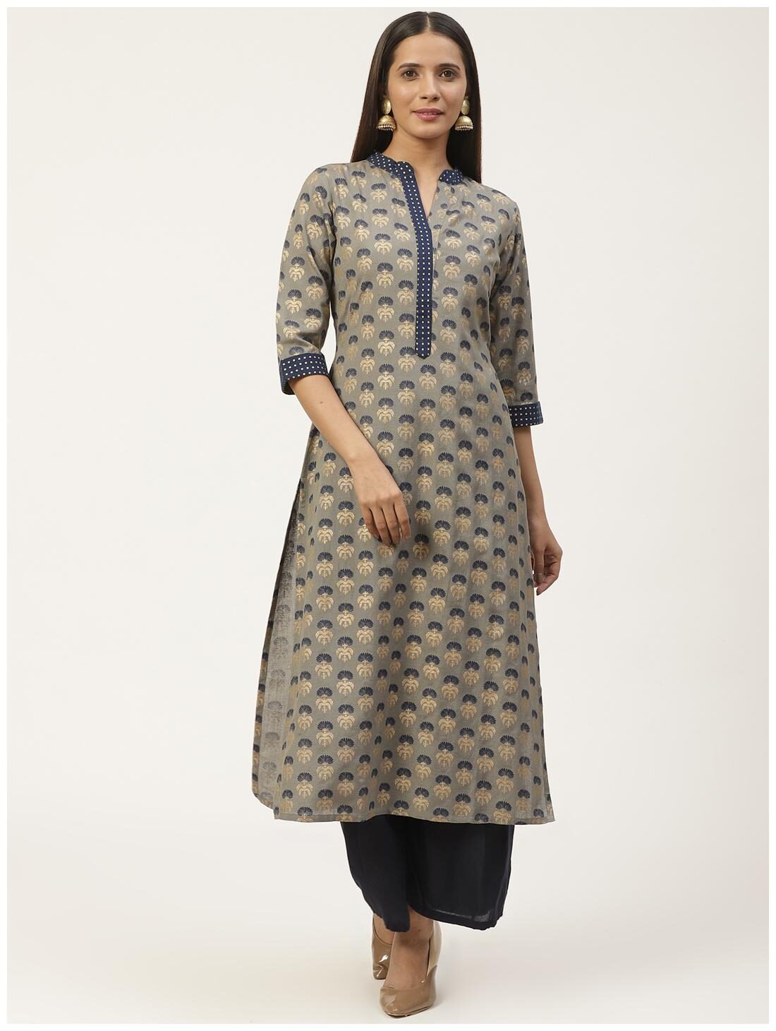 

GERUA Women Grey Floral Regular Kurta