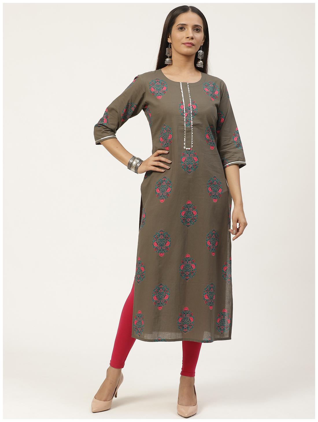 

GERUA Women Grey Floral Regular Kurta