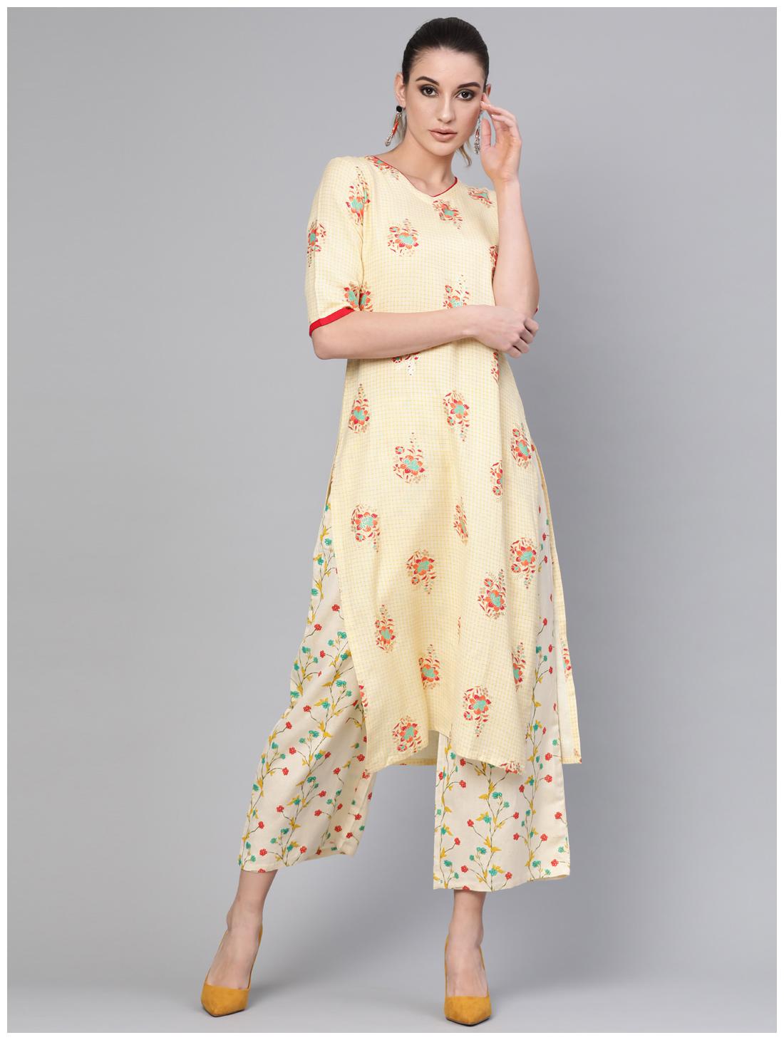 

GERUA Rayon Printed Yellow Kurta With Palazzo