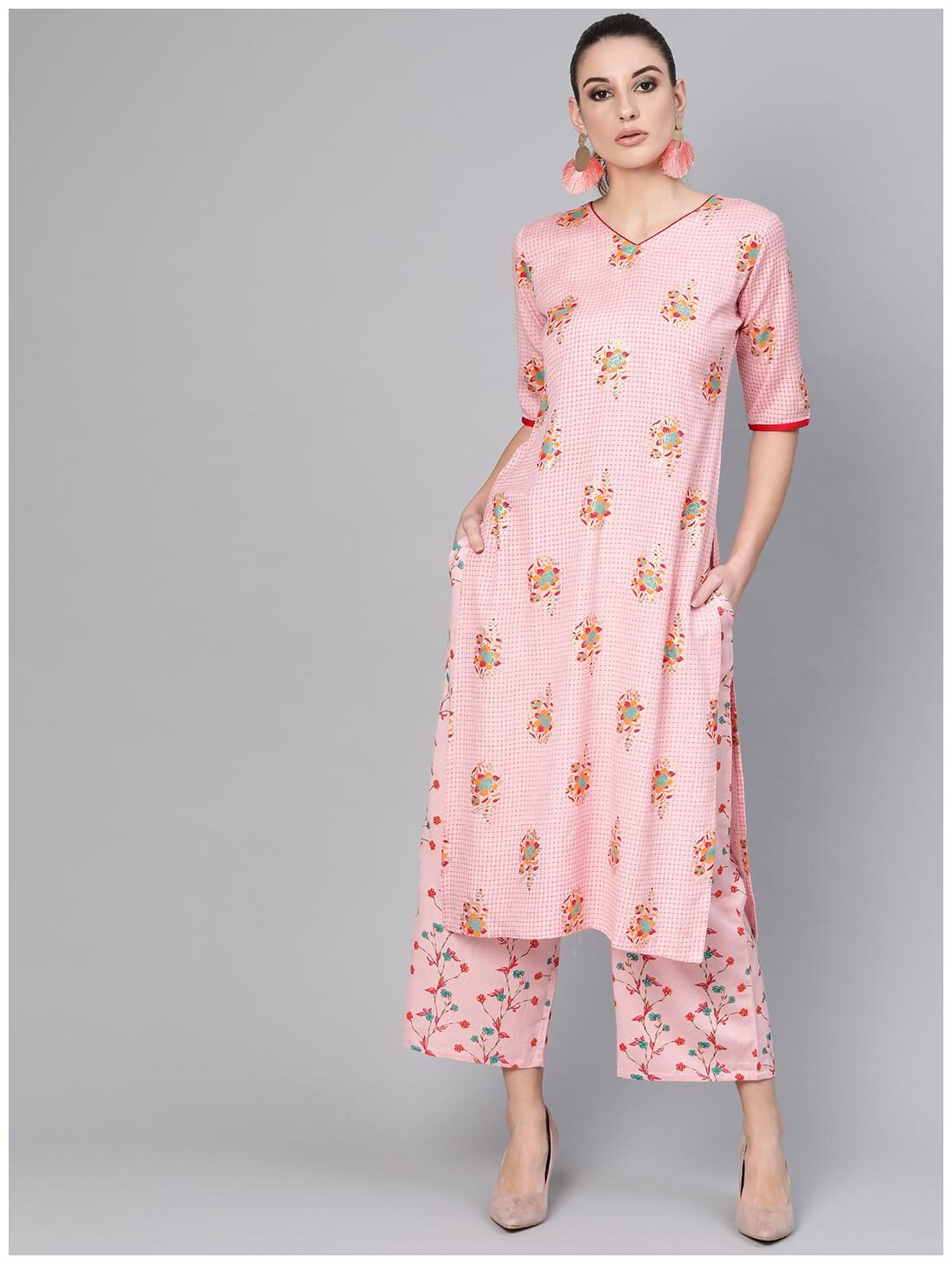 

GERUA Rayon Printed Pink Kurta With Palazzo