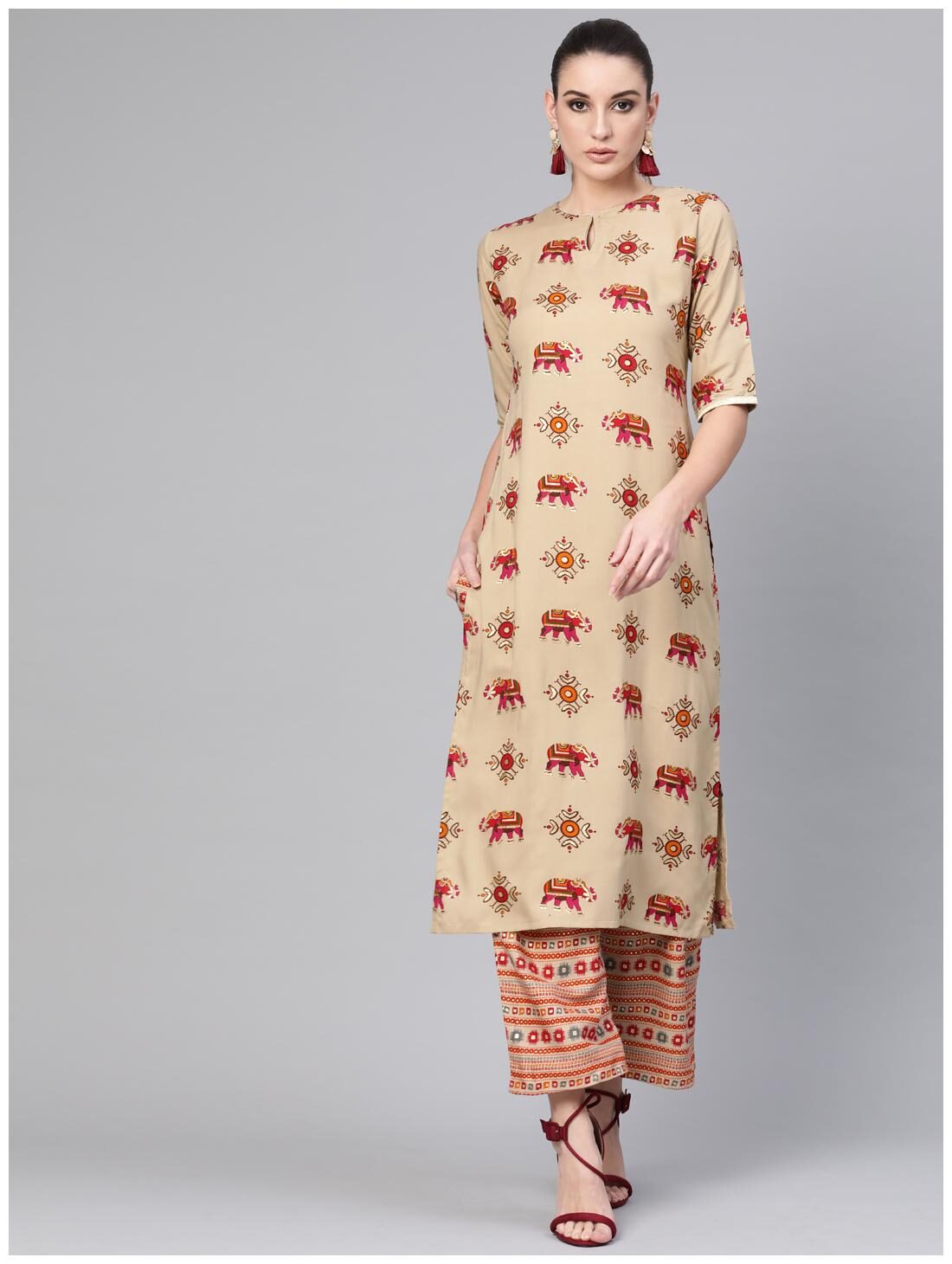 

GERUA Rayon Printed Beige Kurta With Palazzo