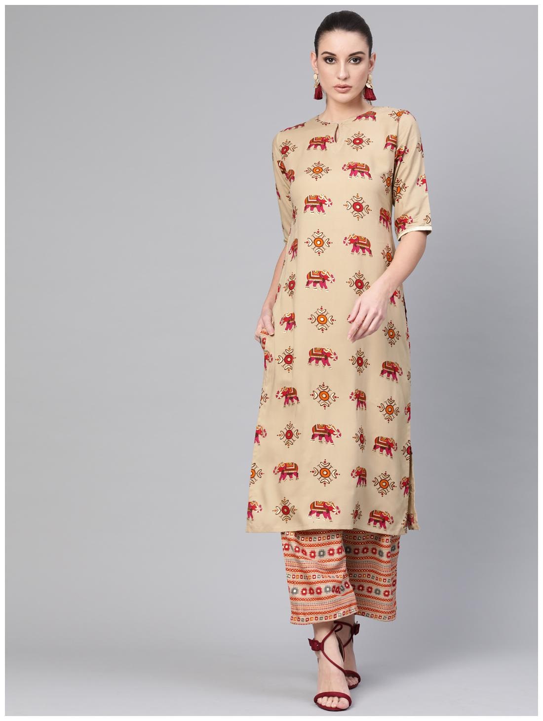 

GERUA Rayon Printed Beige Kurta With Palazzo