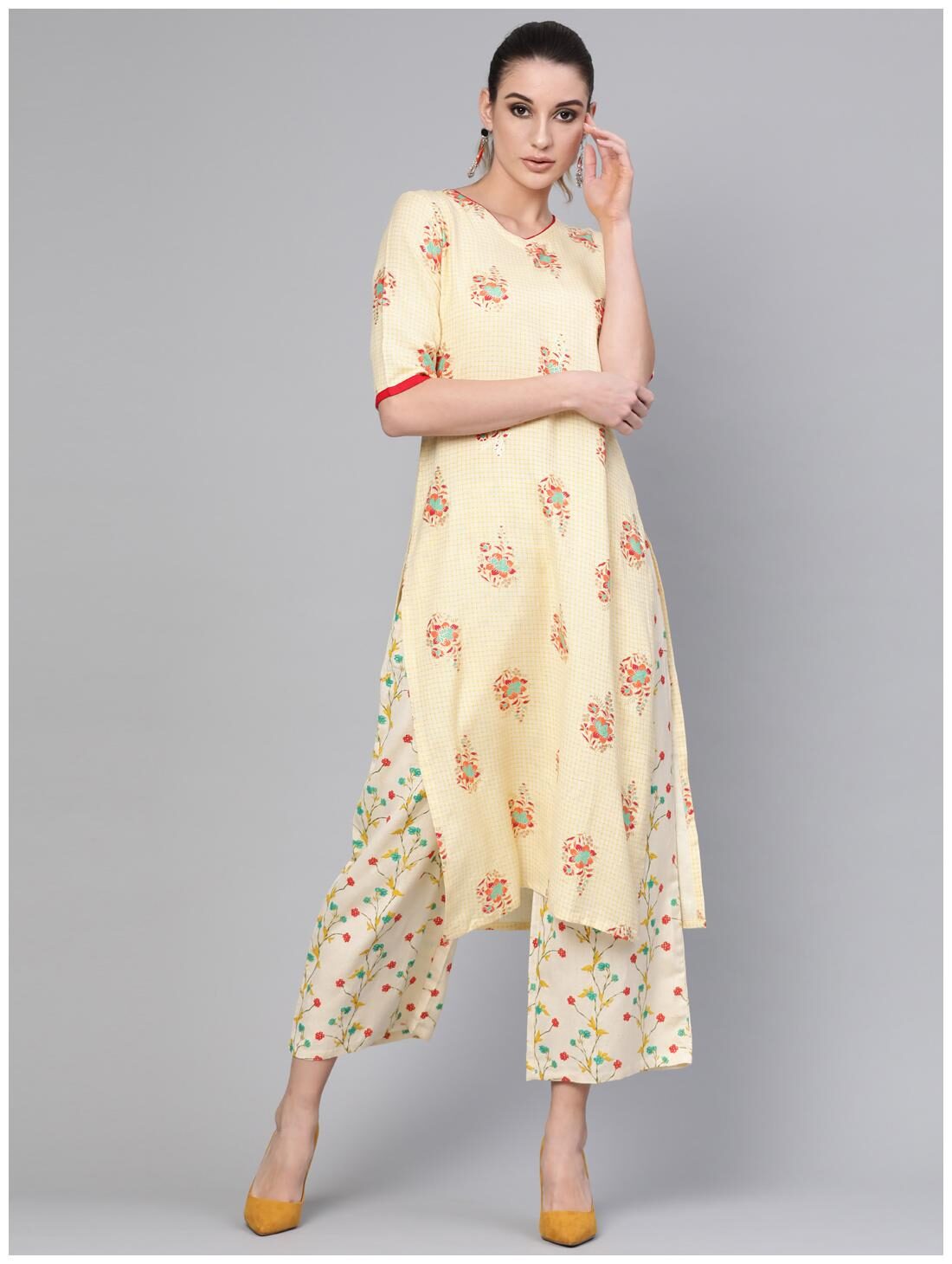 

GERUA Rayon Printed Yellow Kurta With Palazzo