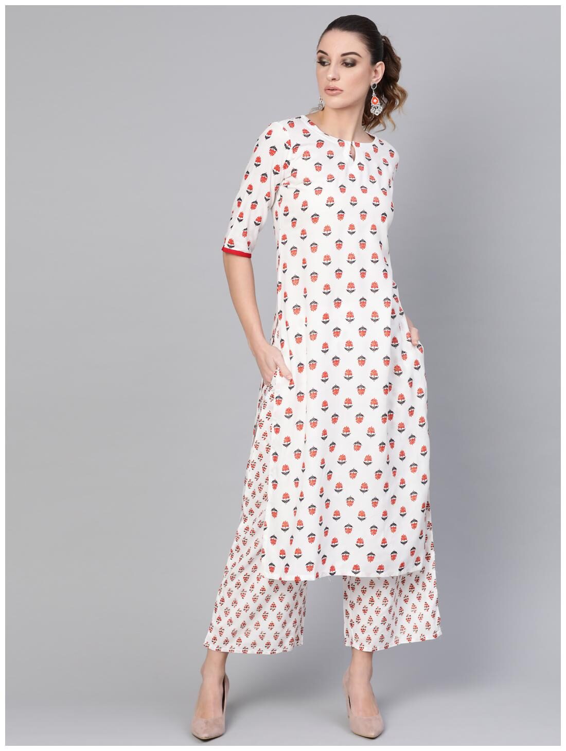 

GERUA Rayon Printed White Kurta With Palazzo