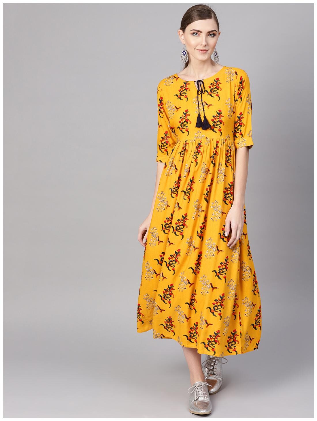 

GERUA Women Rayon Yellow A-line Dress