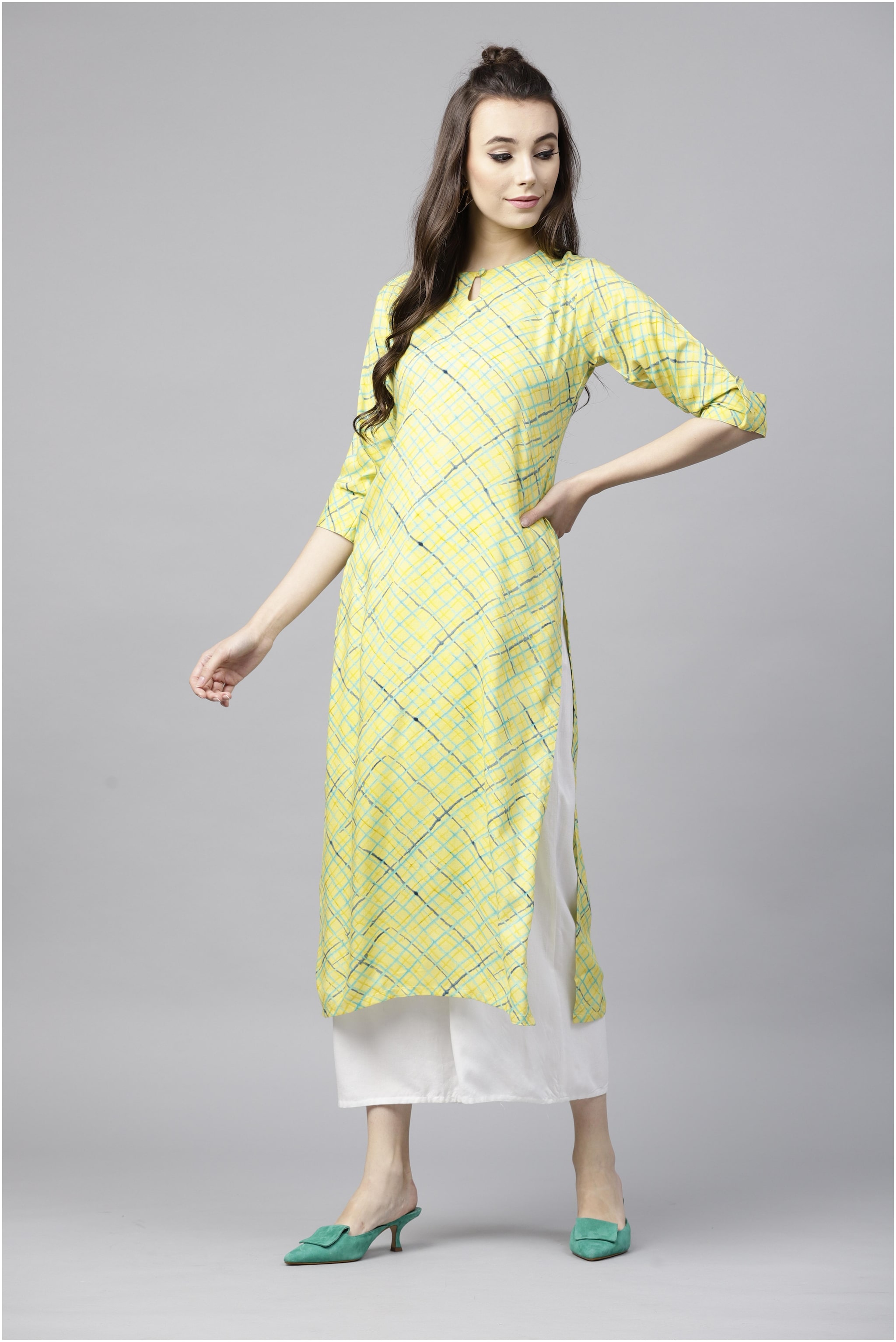 

GERUA Women Yellow Checkered Straight Kurta