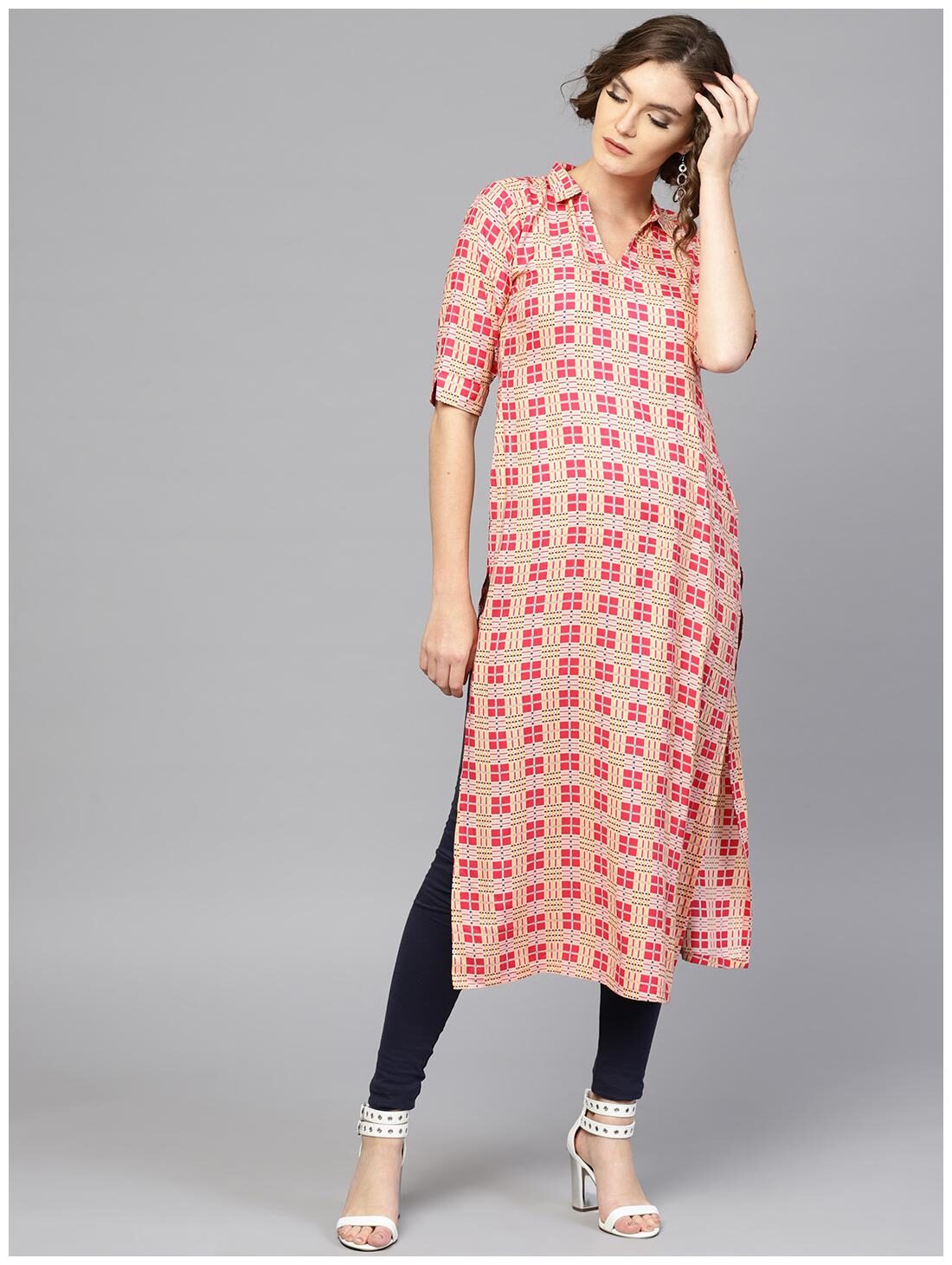 

GERUA Women Pink Abstract Straight Kurta