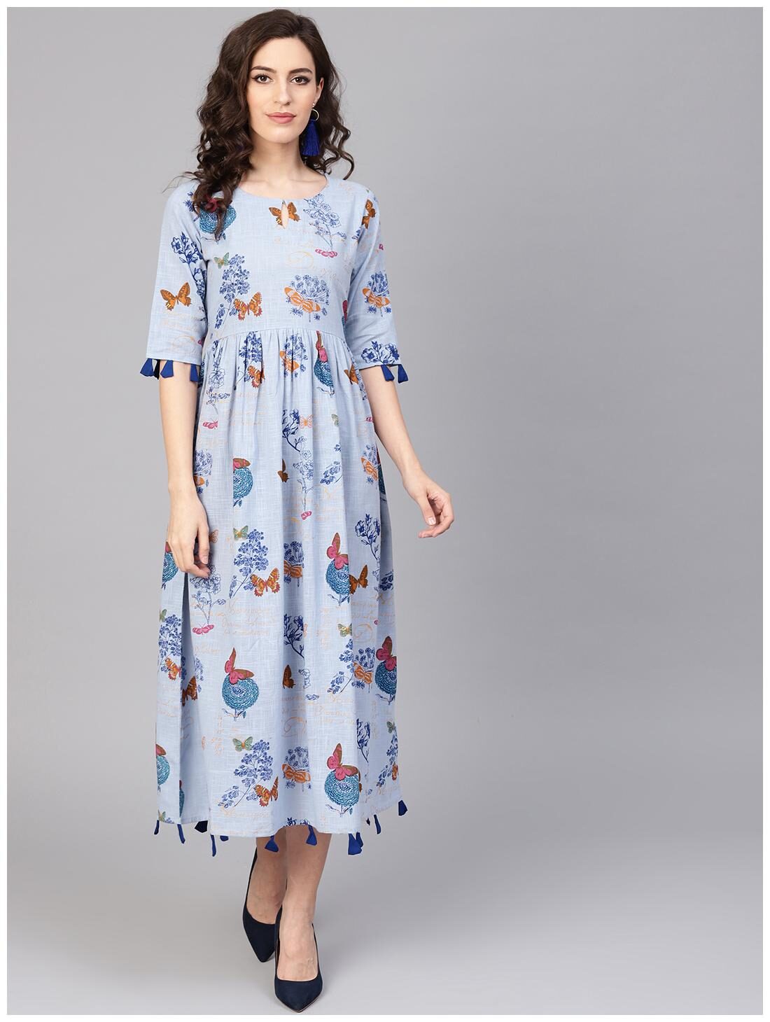 

GERUA Women Cotton Blue A-line Dress