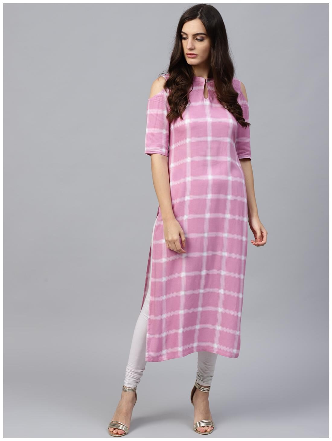 

GERUA Women Pink Checkered Straight Kurta