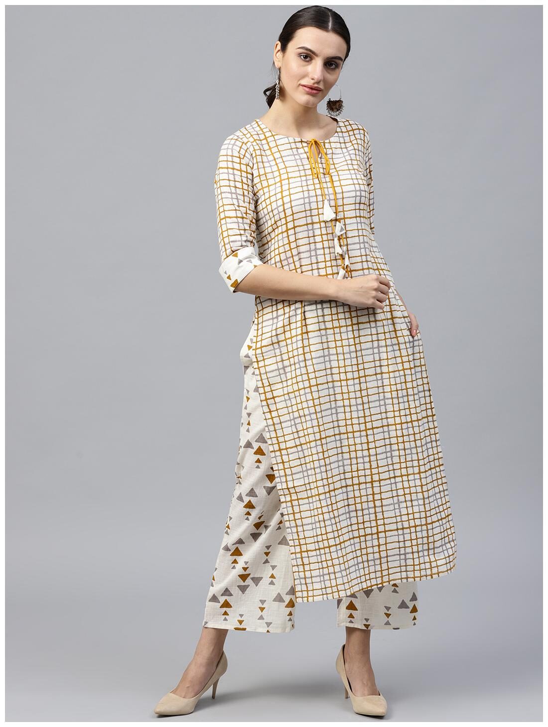 

GERUA Women White Printed Straight Kurta With Palazzo