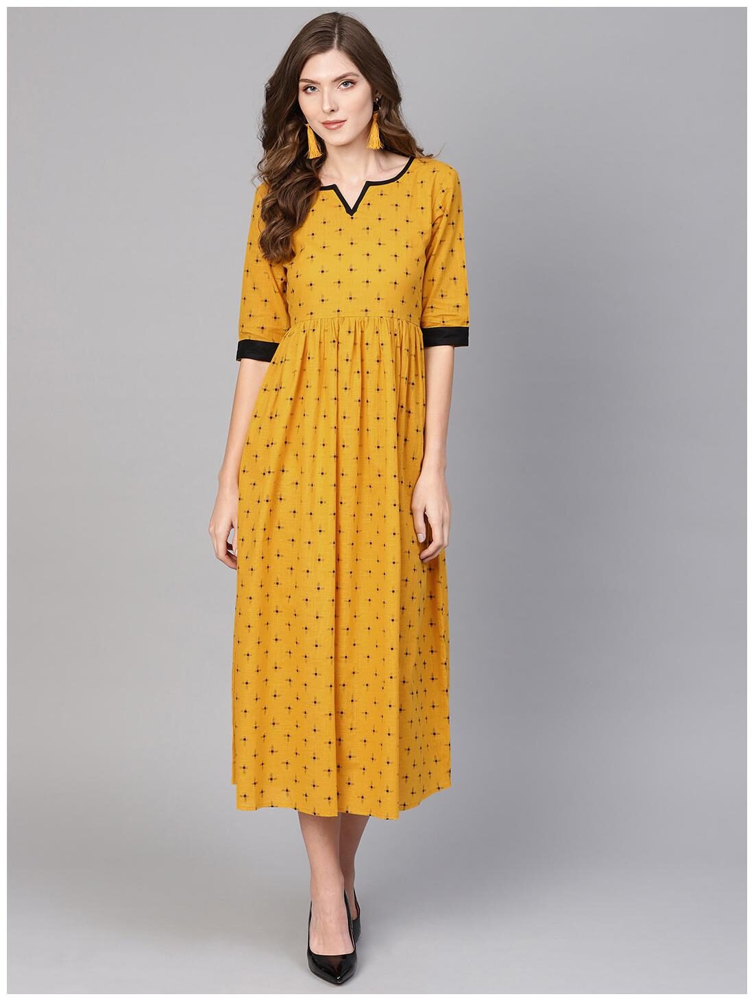 

GERUA Women Cotton Yellow A-line Dress