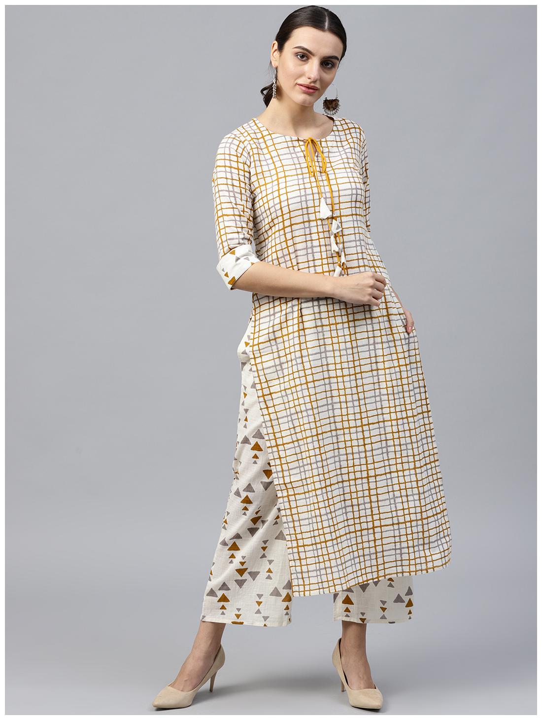 

GERUA Women White Printed Straight Kurta With Palazzo