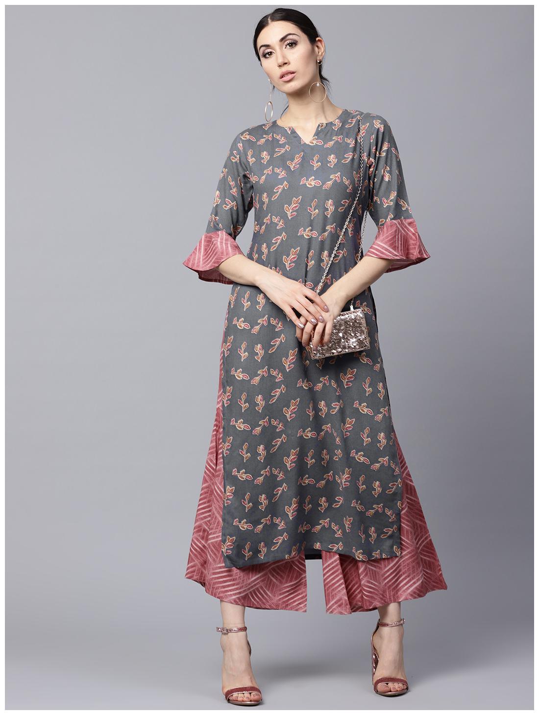 

GERUA Women Grey Floral Straight Kurta With Palazzo