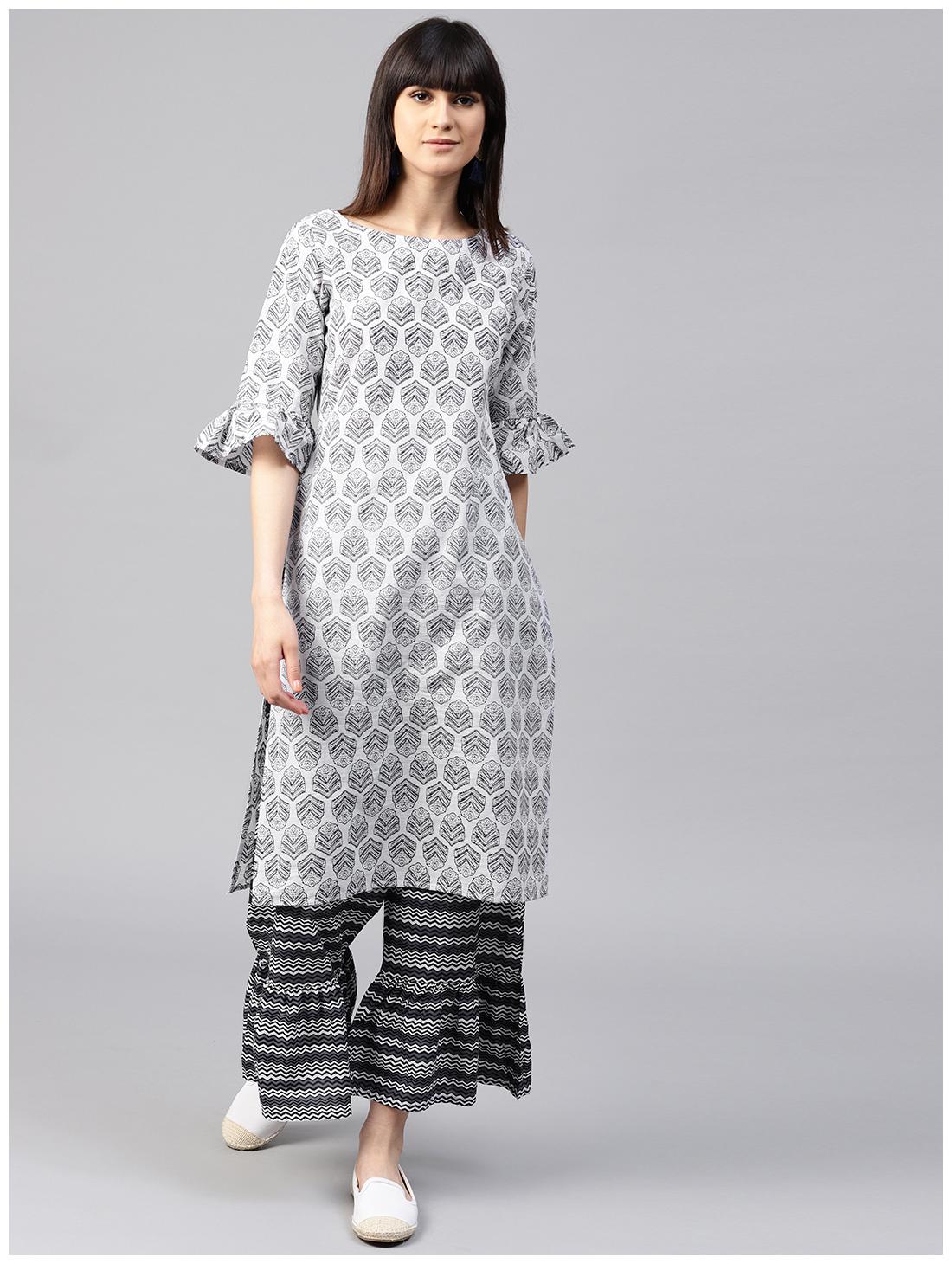 

GERUA Women White Floral Straight Kurta With Palazzo