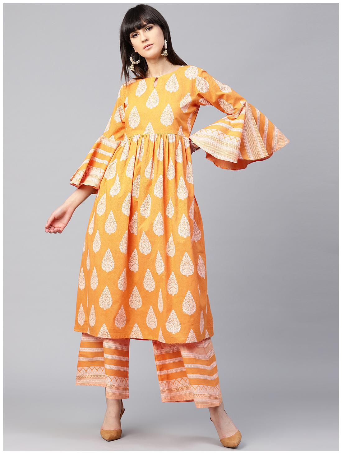 

GERUA Women Orange Floral Anarkali Kurta With Palazzo