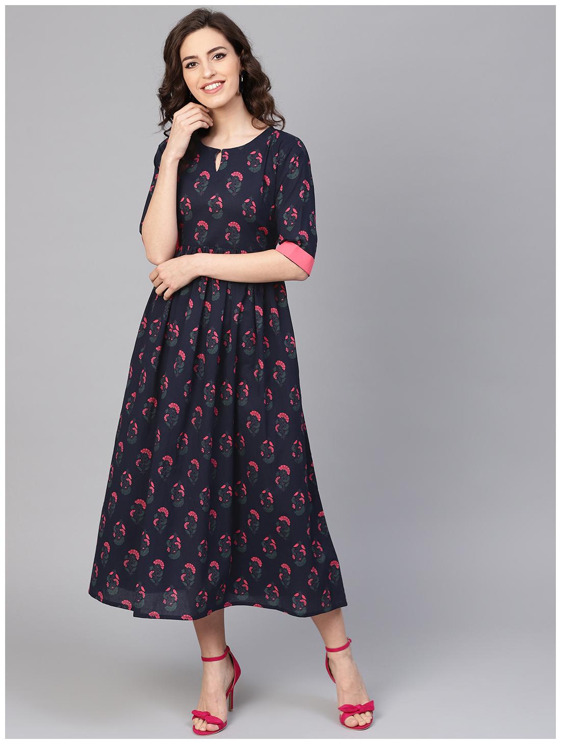 

GERUA Women Blue Floral Anarkali Kurta