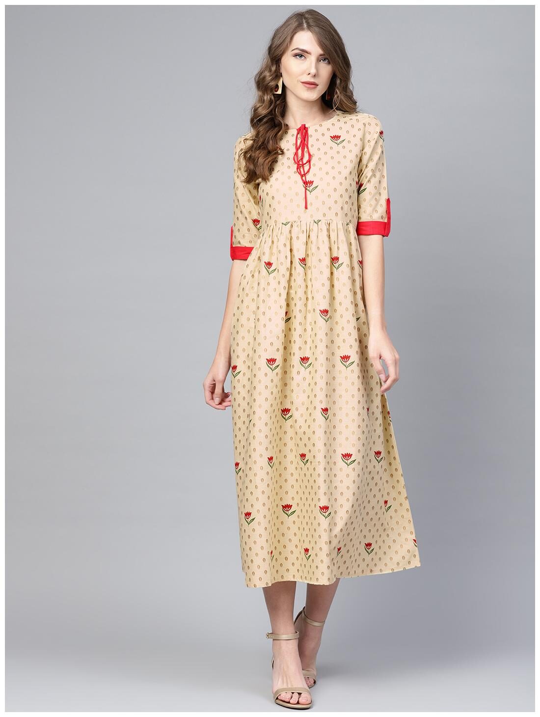 

GERUA Women Beige Colorblocked Anarkali Kurta
