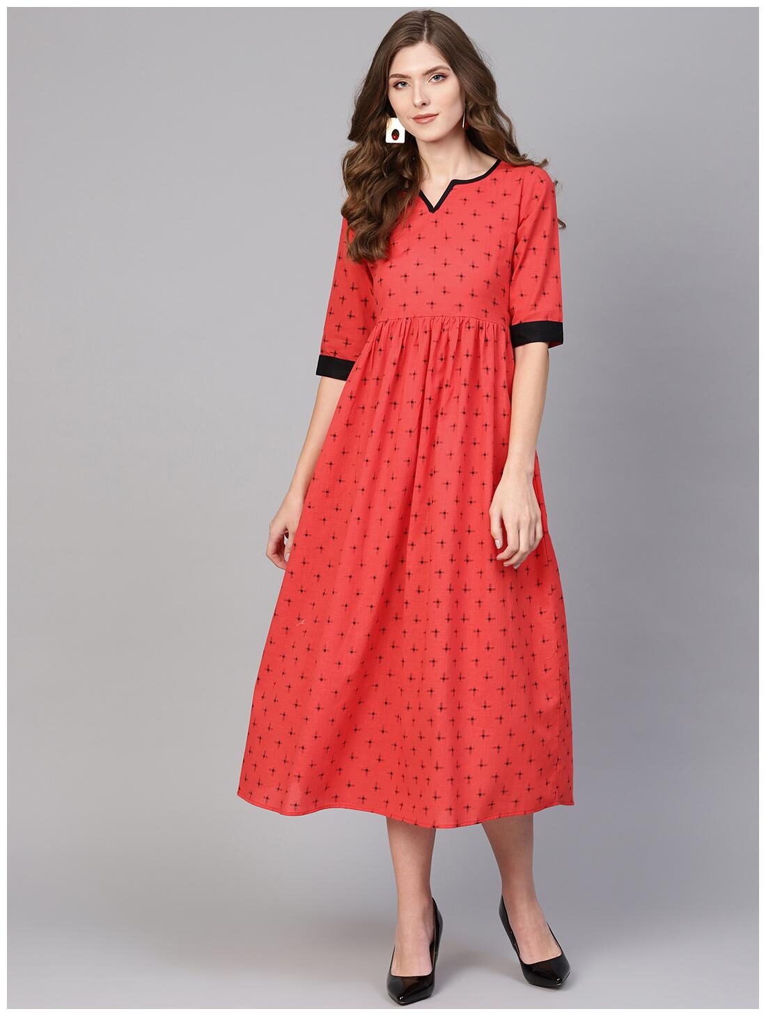 

GERUA Women Cotton Red A-line Dress