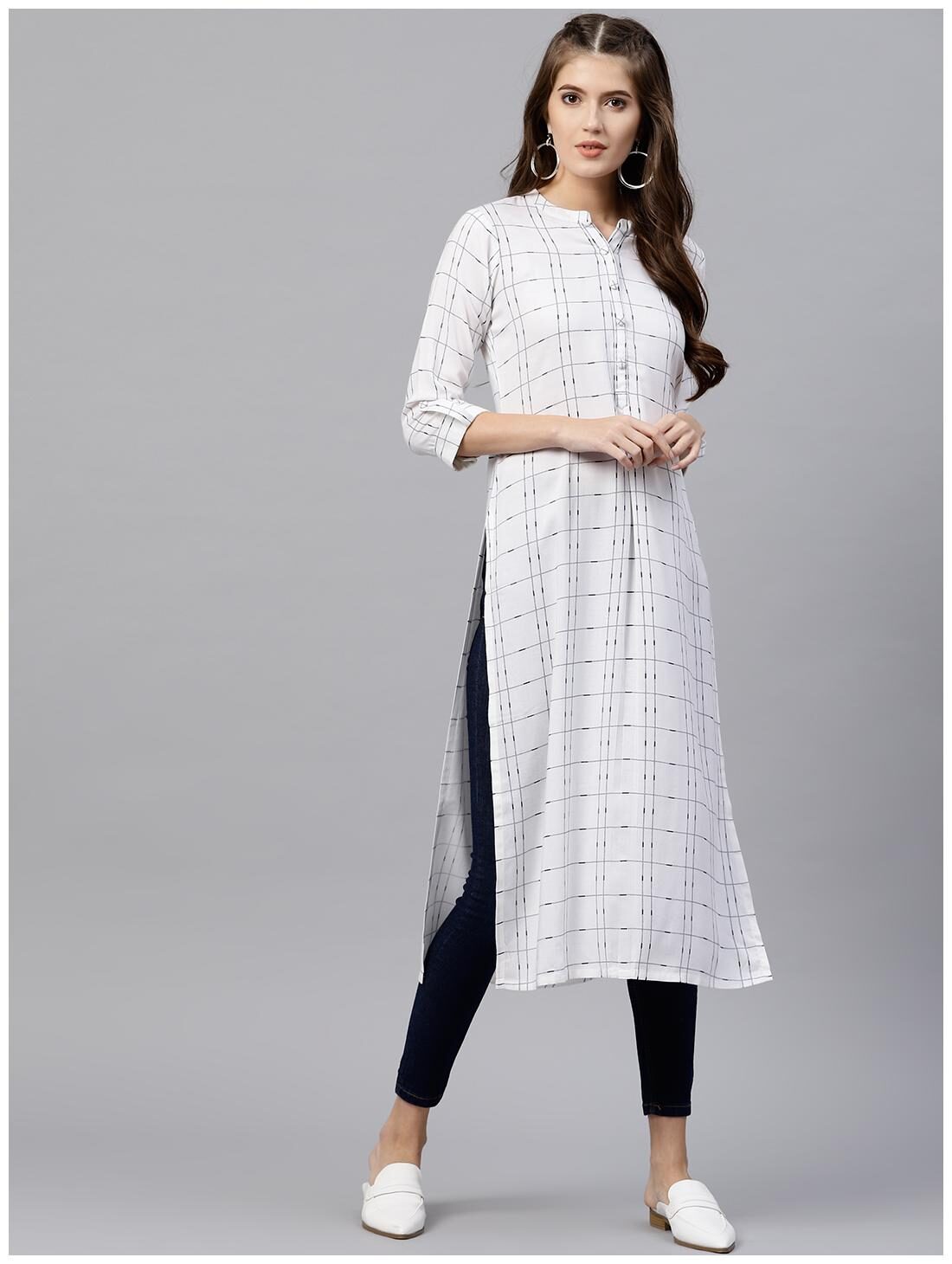 

GERUA Women White Checkered Straight Kurta