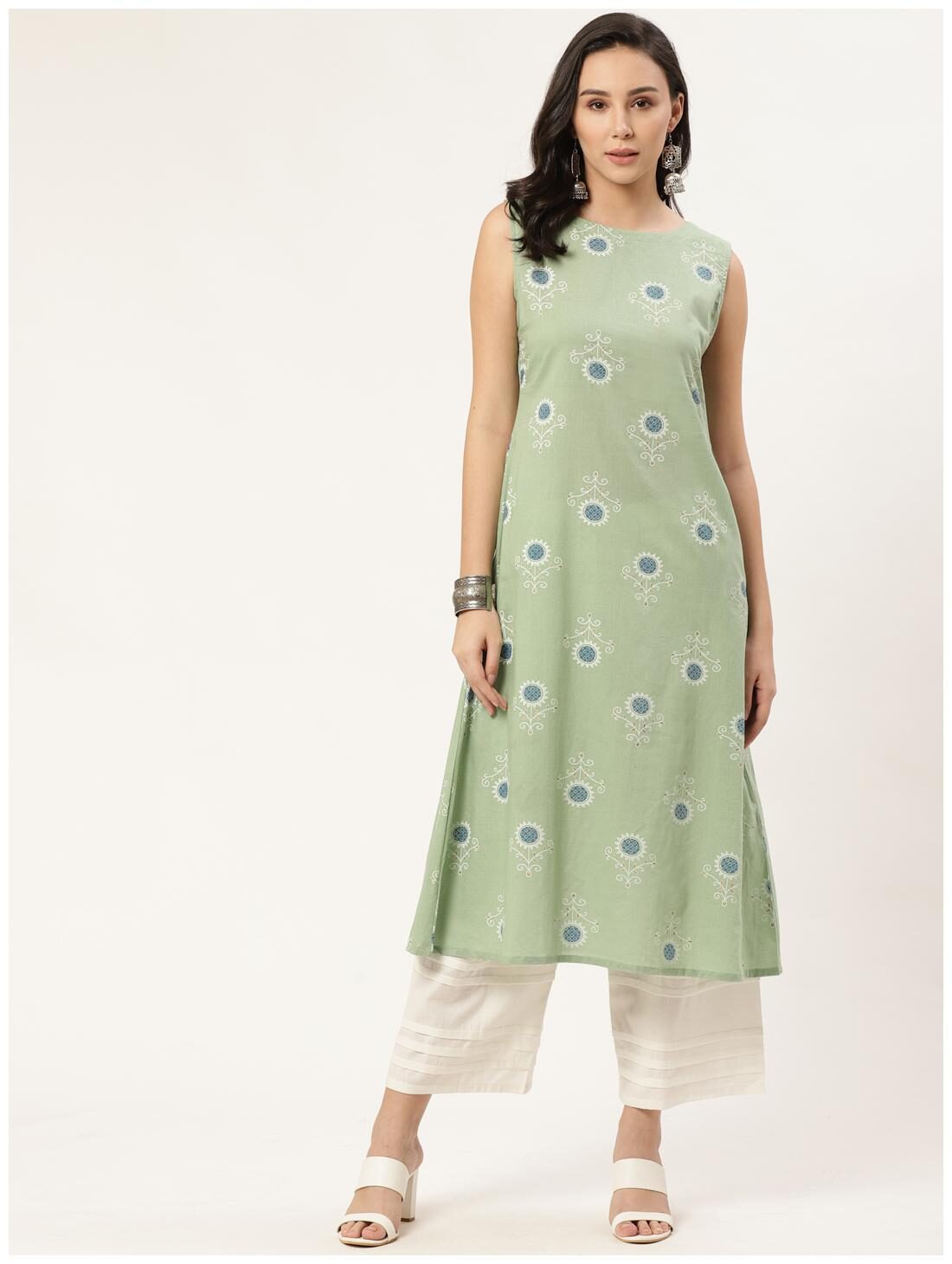 

GERUA Women Green Floral Straight Kurta