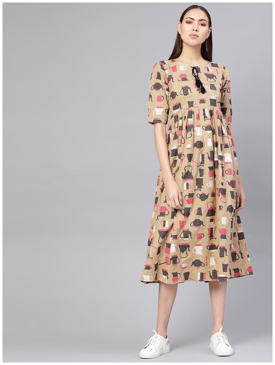 

GERUA Women Beige Abstract Anarkali Kurta