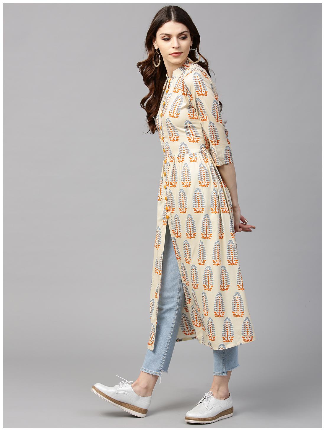 

GERUA Women Rayon A-Line Kurta -Beige