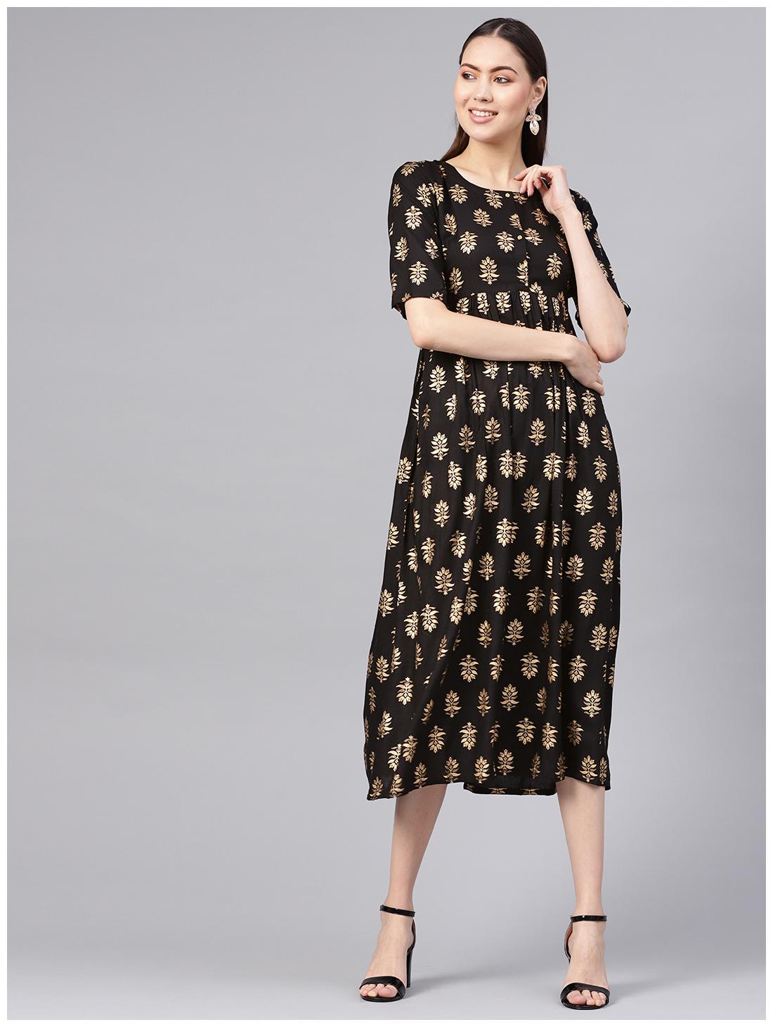 

GERUA Women Rayon Black A-line Dress