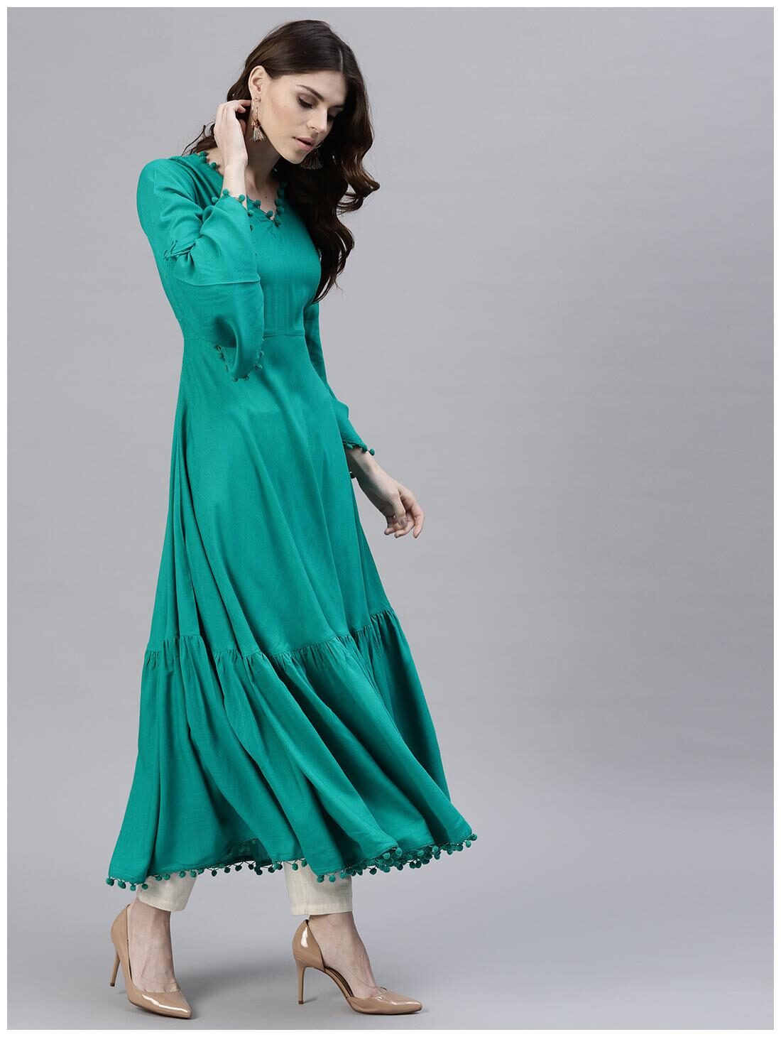 

GERUA Women Rayon Anarkali Kurta -Green