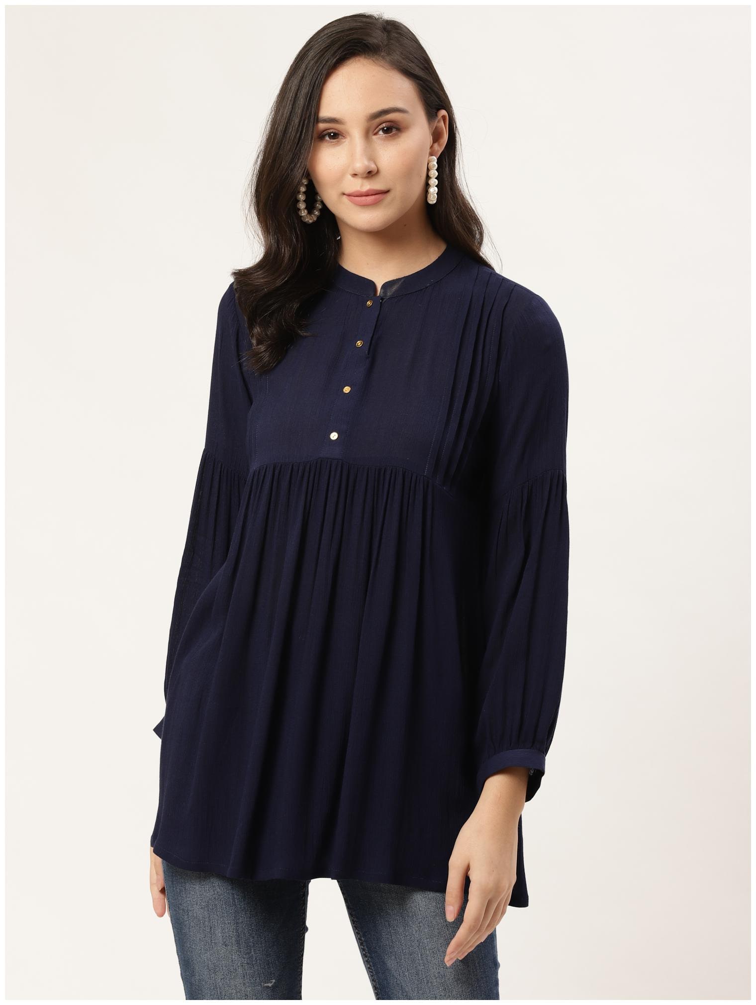 

GERUA Women Viscose Rayon Solid Kurti Blue
