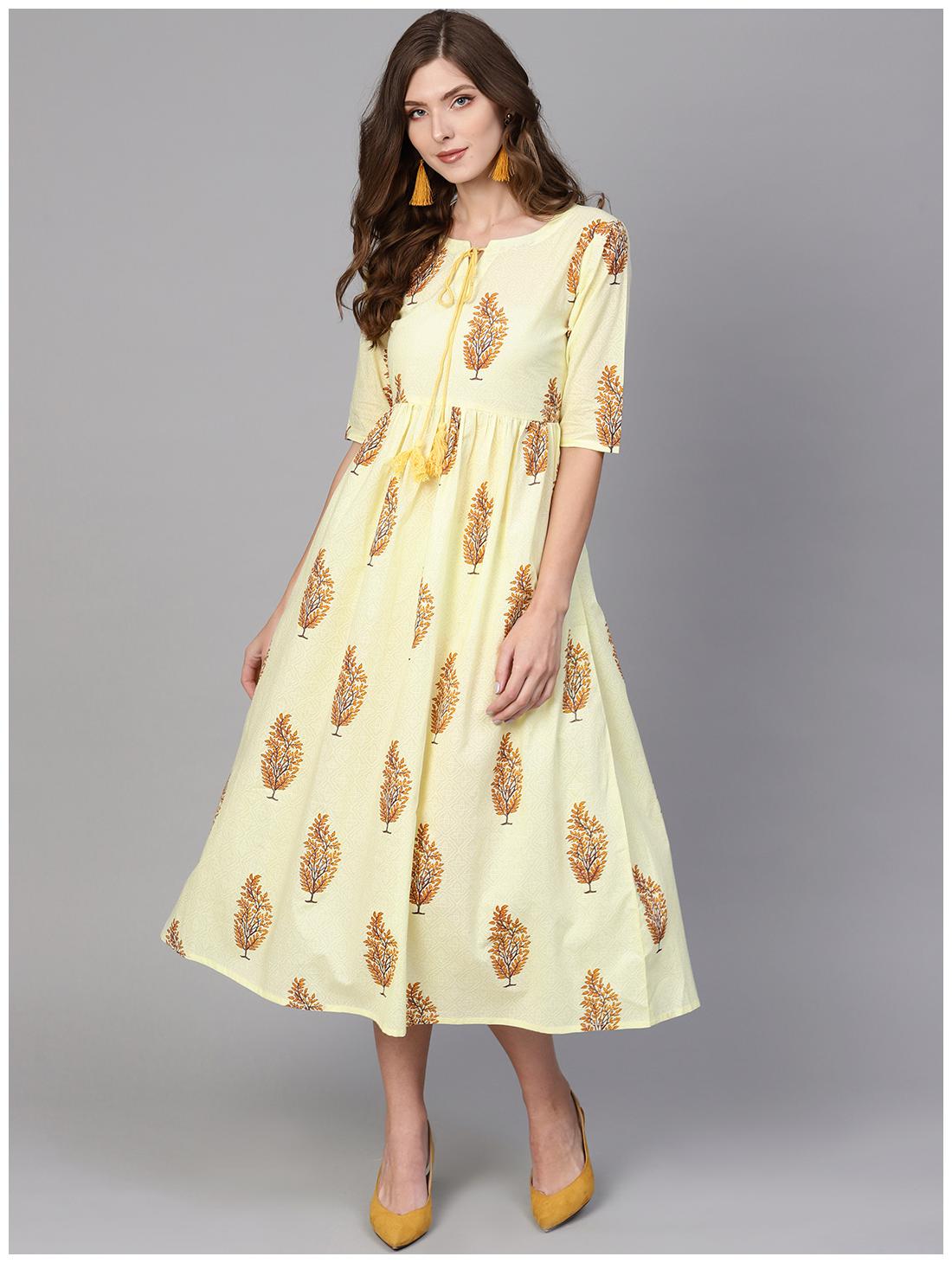 

GERUA Women Cotton Yellow A-line Dress