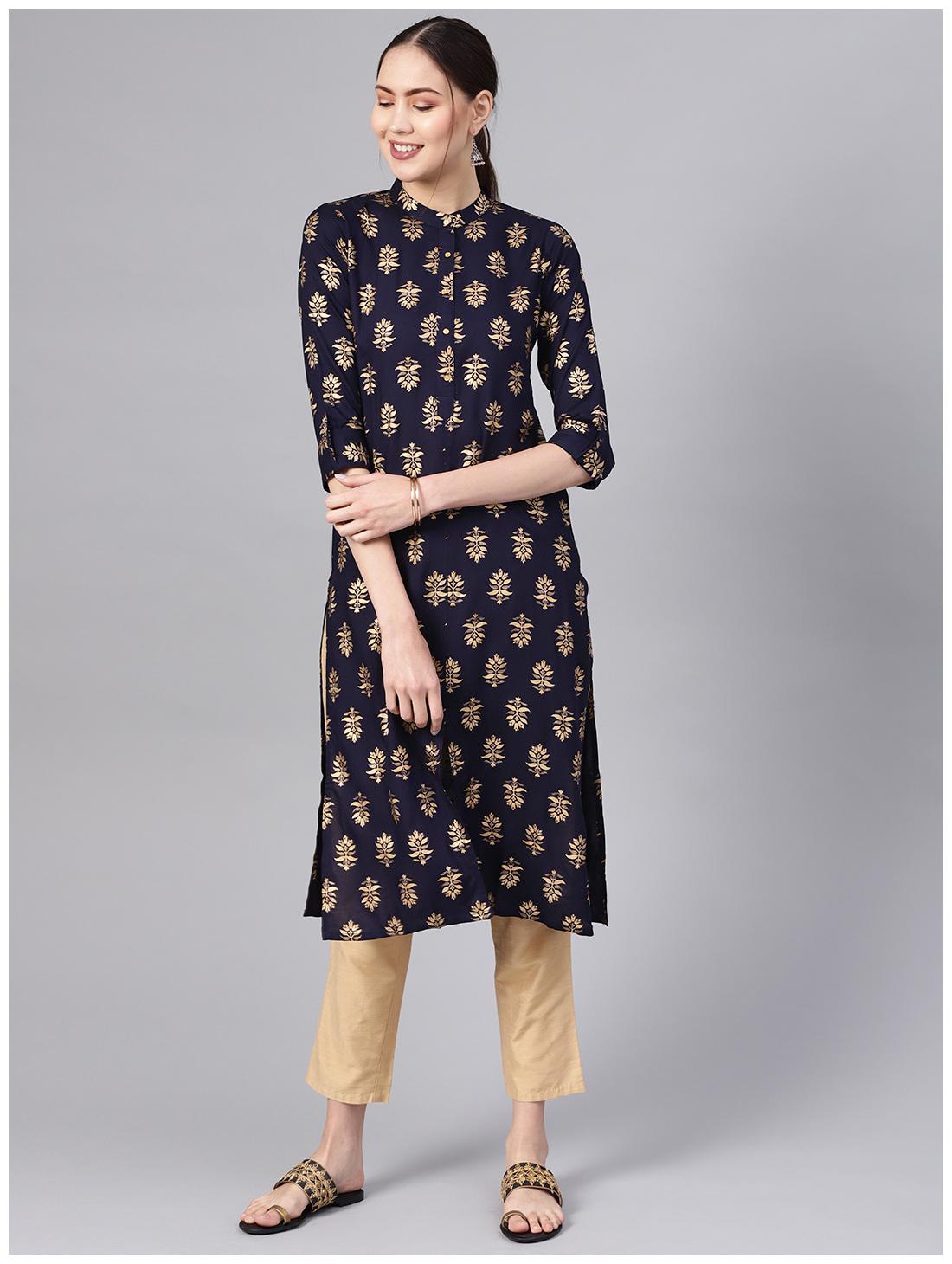 

GERUA Women Blue Printed Straight Kurta