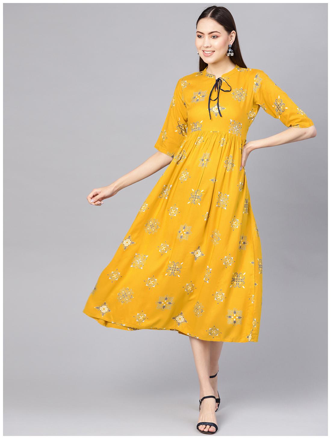 

GERUA Women Rayon Yellow A-line Dress