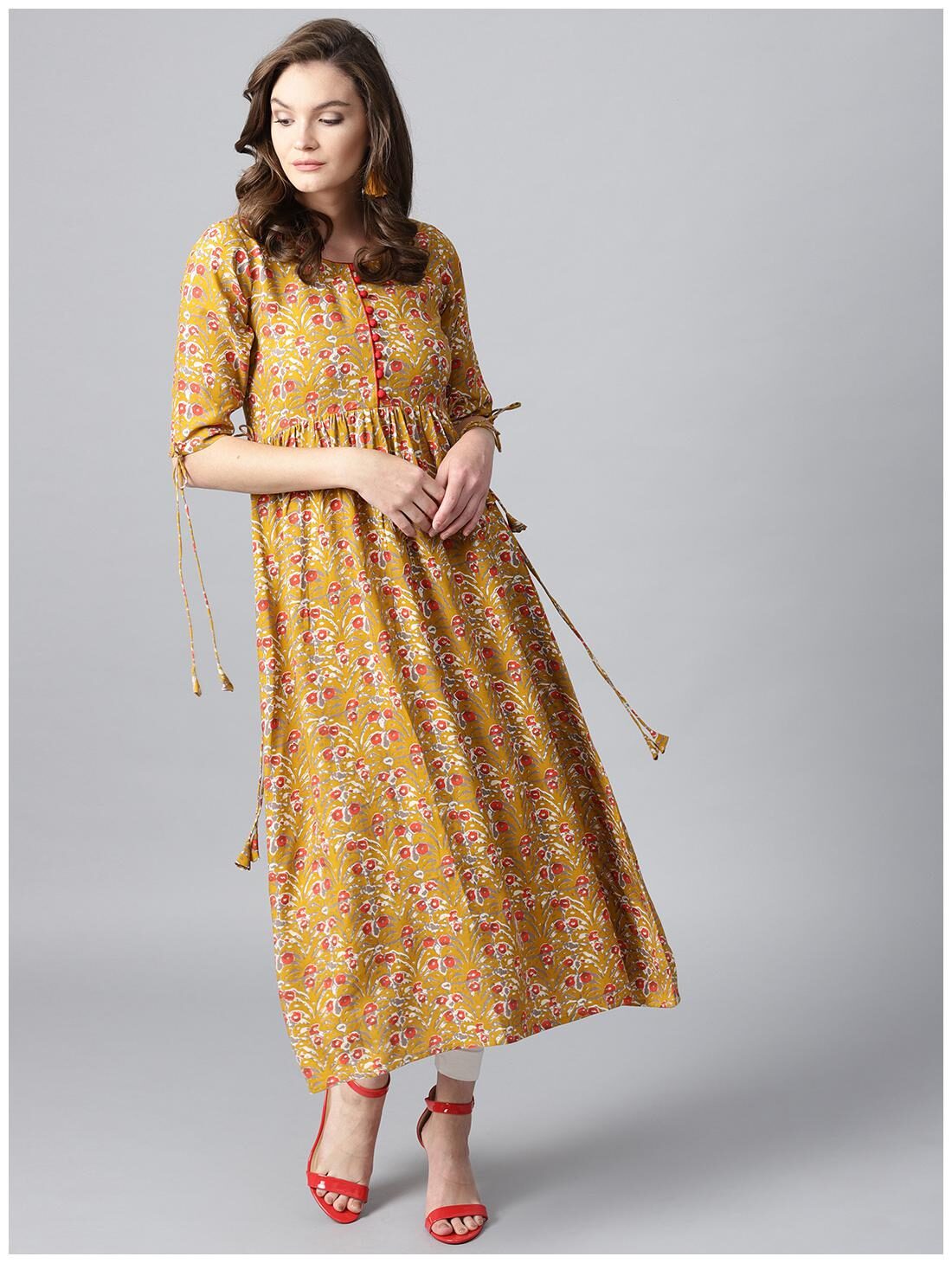 

GERUA Women Yellow Floral Anarkali Kurta