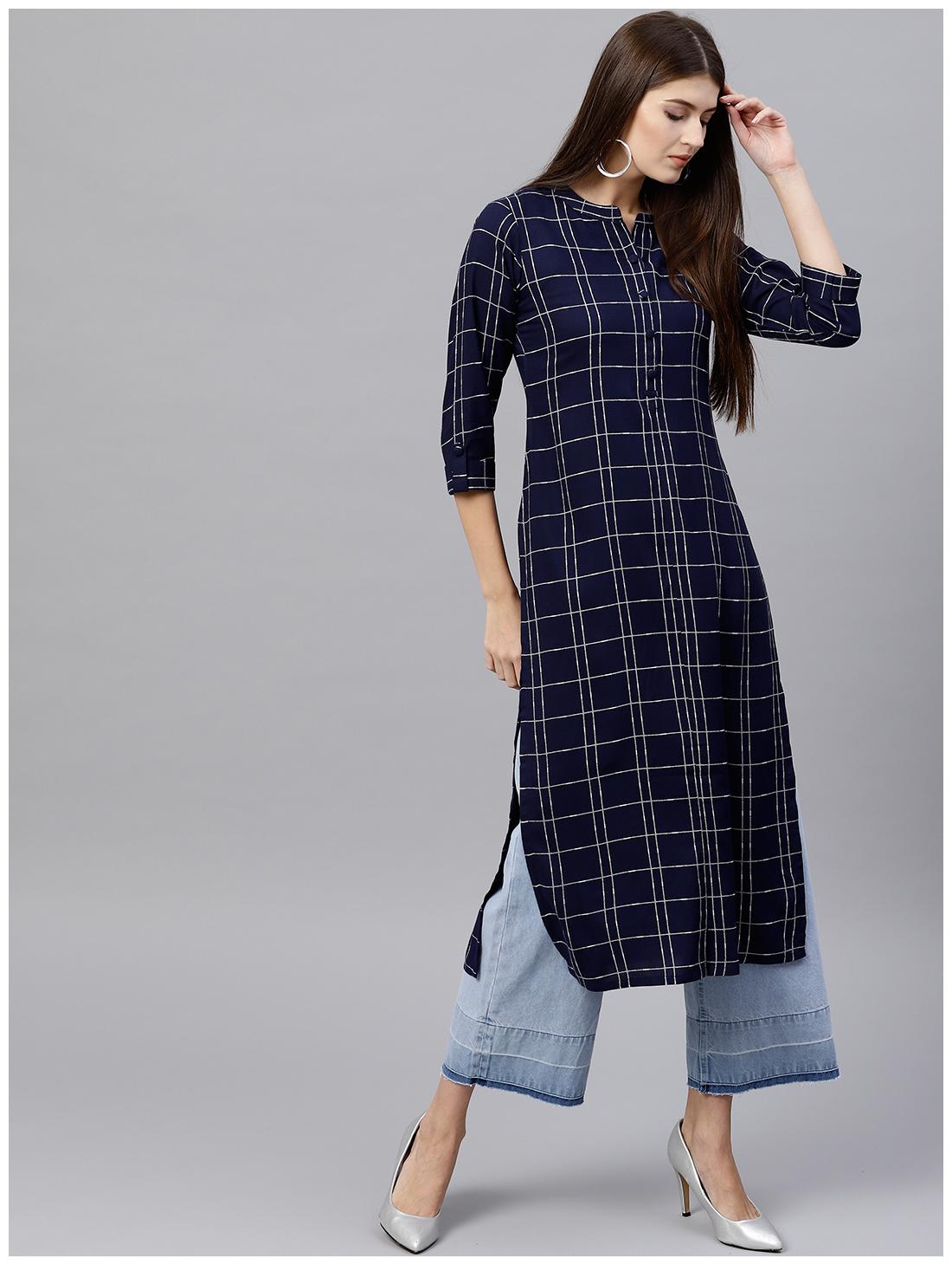 

GERUA Women Blue Checkered Straight Kurta