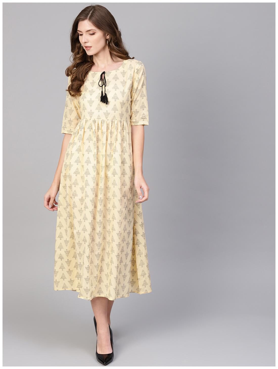 

GERUA Women Cotton Beige A-line Dress