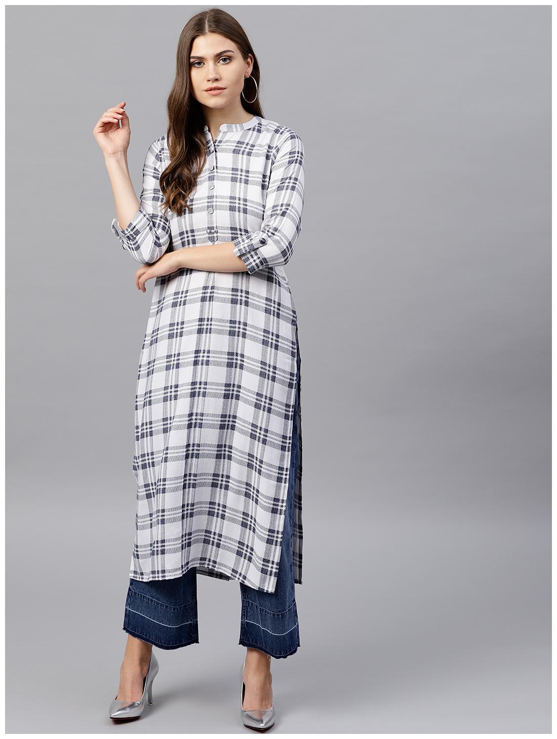 

GERUA Women White Checkered Straight Kurta