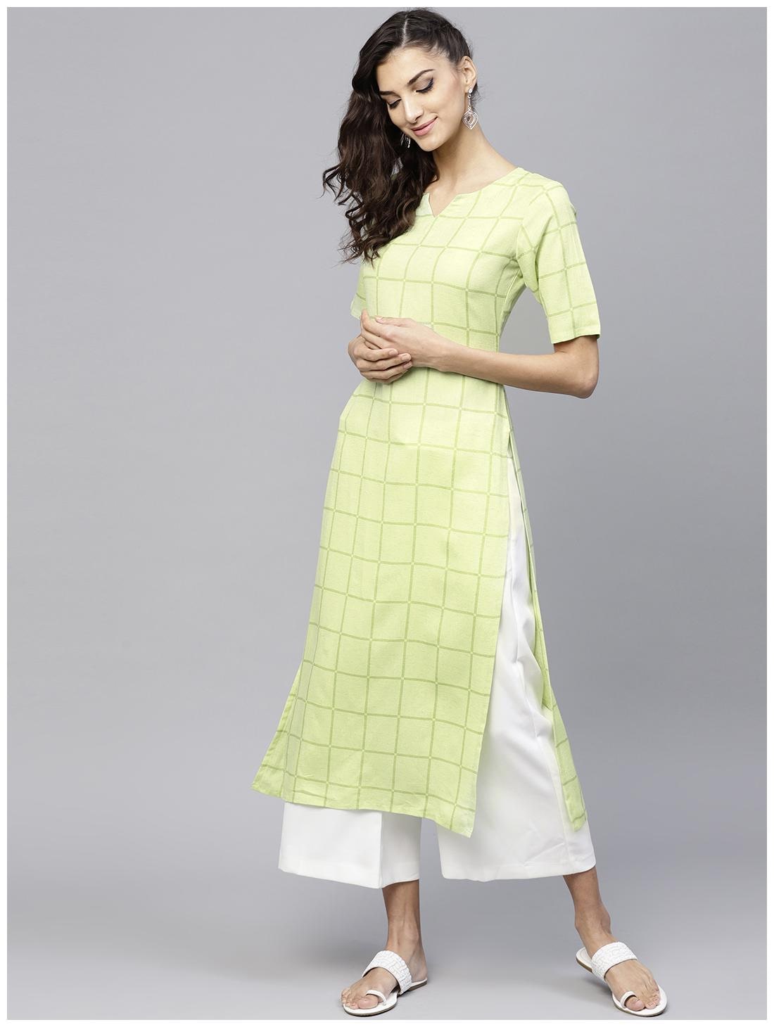 

GERUA Women Green Checkered Straight Kurta
