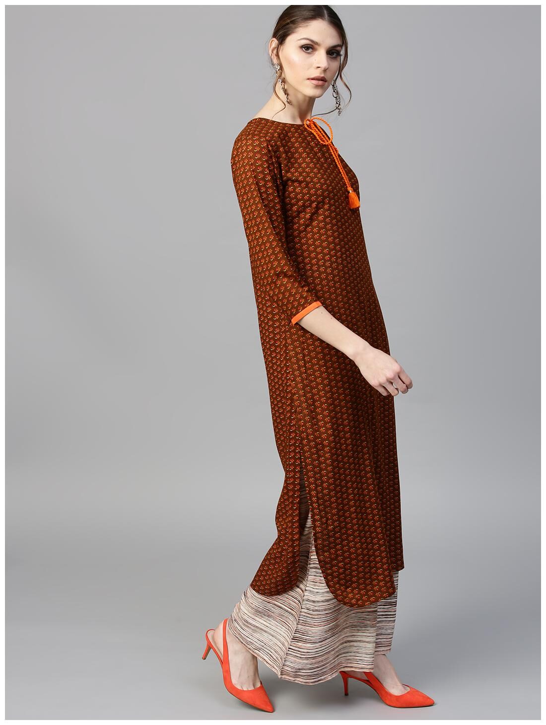 

GERUA Women Brown Floral Straight Kurta With Palazzo
