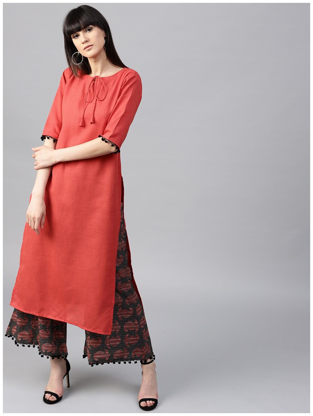 

GERUA Women Red Solid Straight Kurta With Palazzo