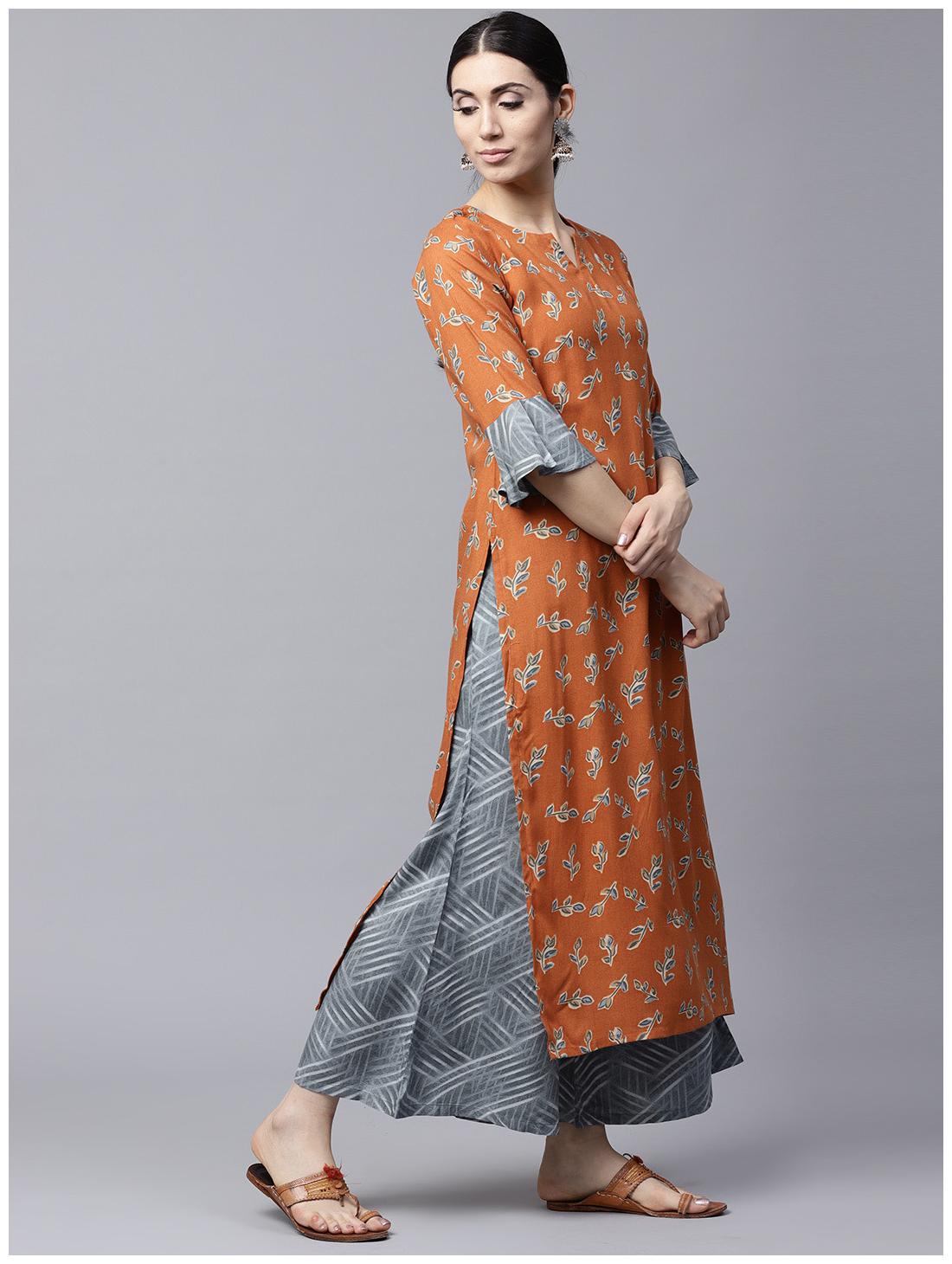 

GERUA Women Orange Floral Straight Kurta With Palazzo