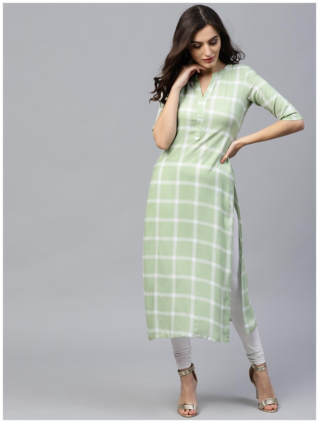 

GERUA Women Green Checkered Straight Kurta