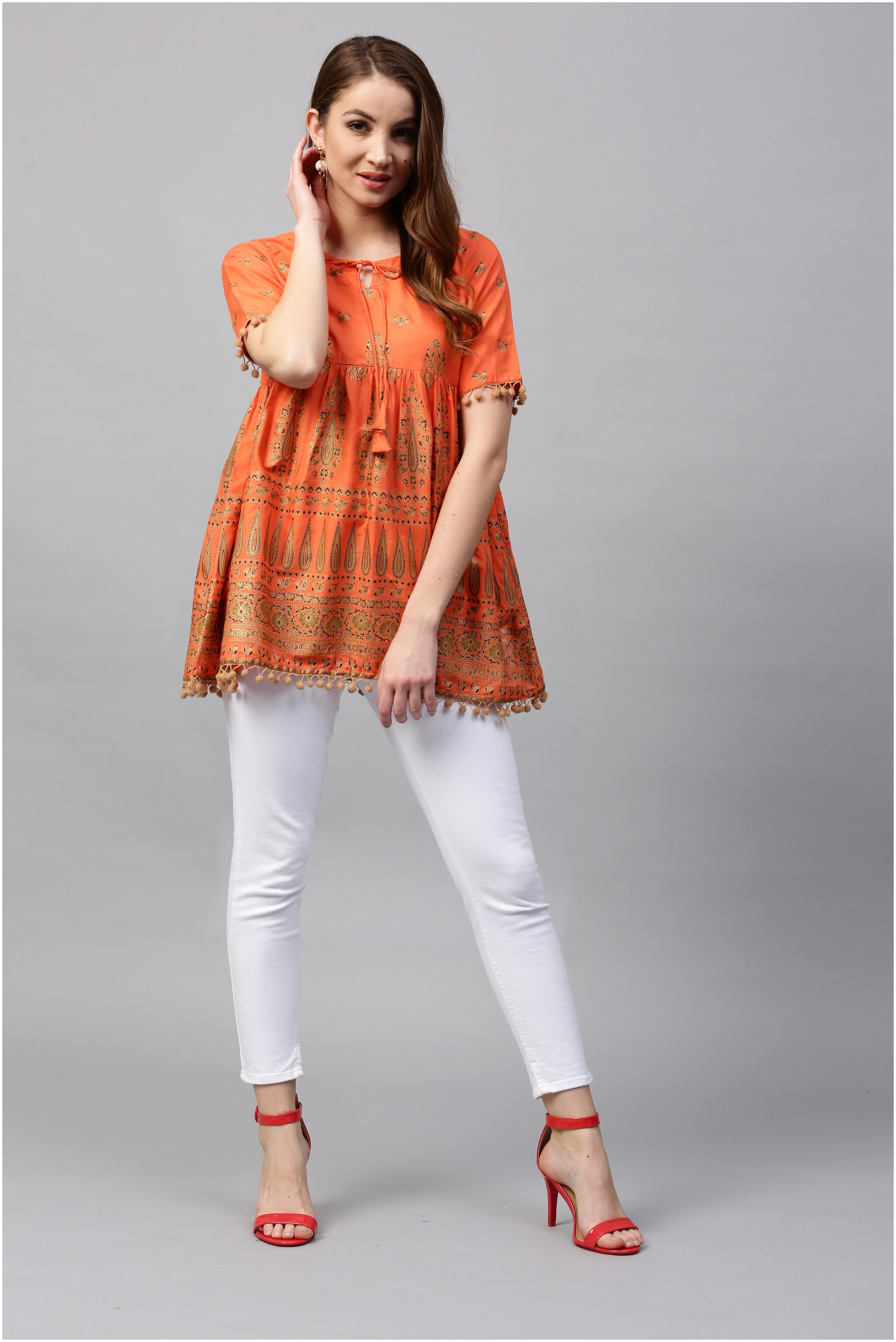 

GERUA Women Orange Solid Anarkali Kurti