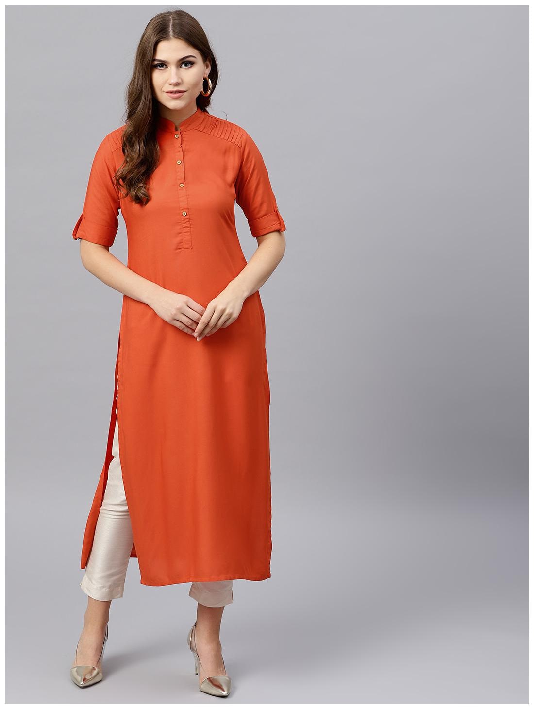 

GERUA Women Orange Solid Straight Kurta