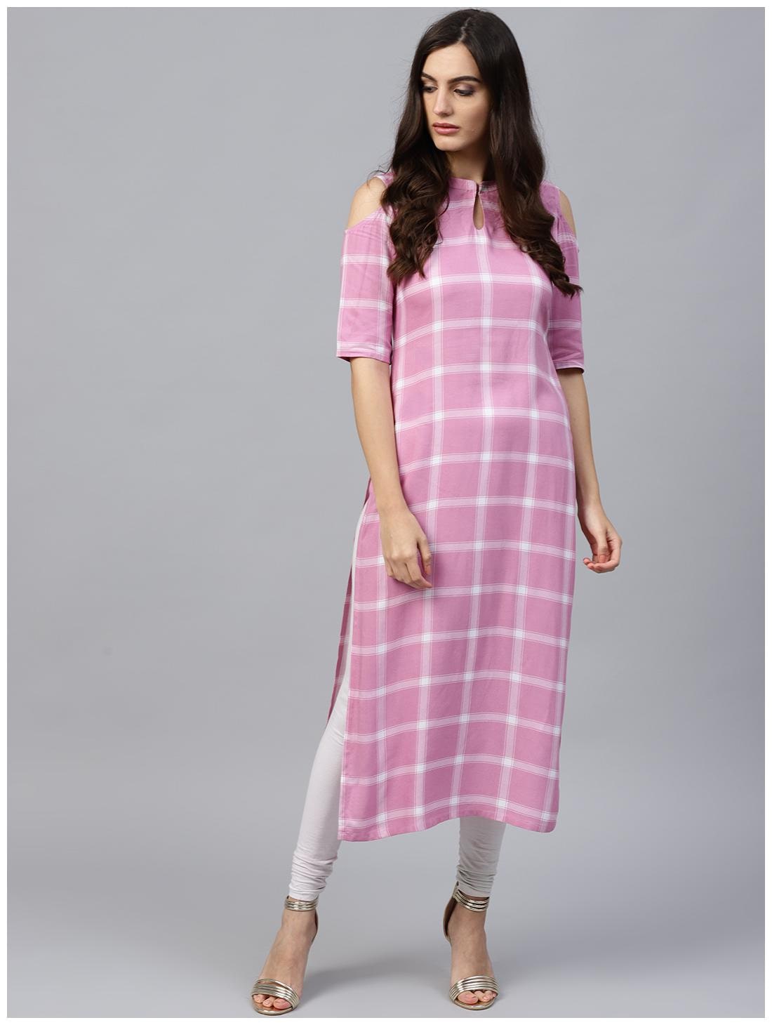 

GERUA Women Pink Checkered Straight Kurta