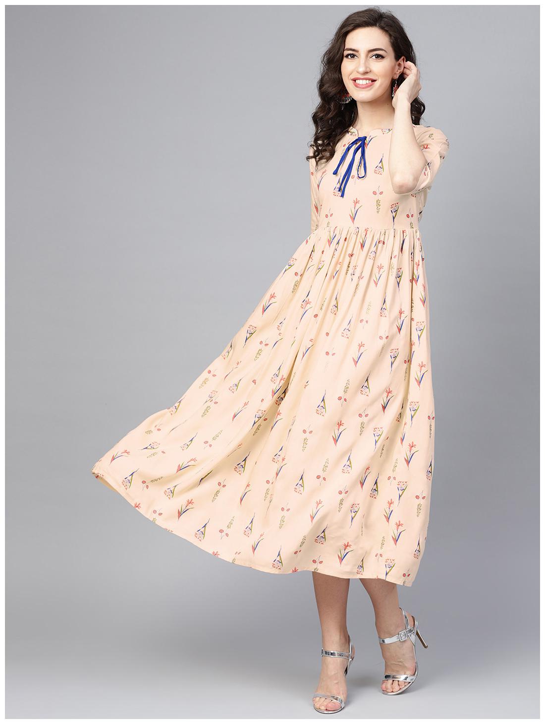 

GERUA Women Beige Floral Anarkali Kurta