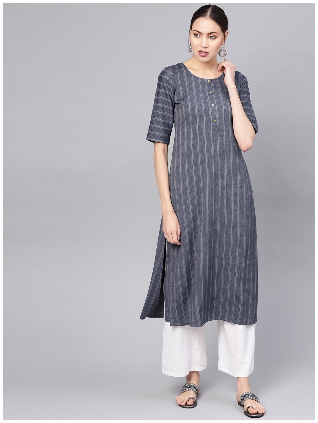 

GERUA Women Blue Striped Straight Kurta