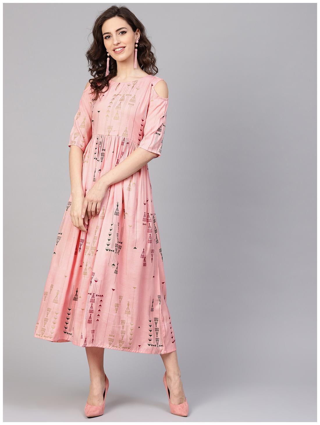 

GERUA Women Cotton Pink A-line Dress