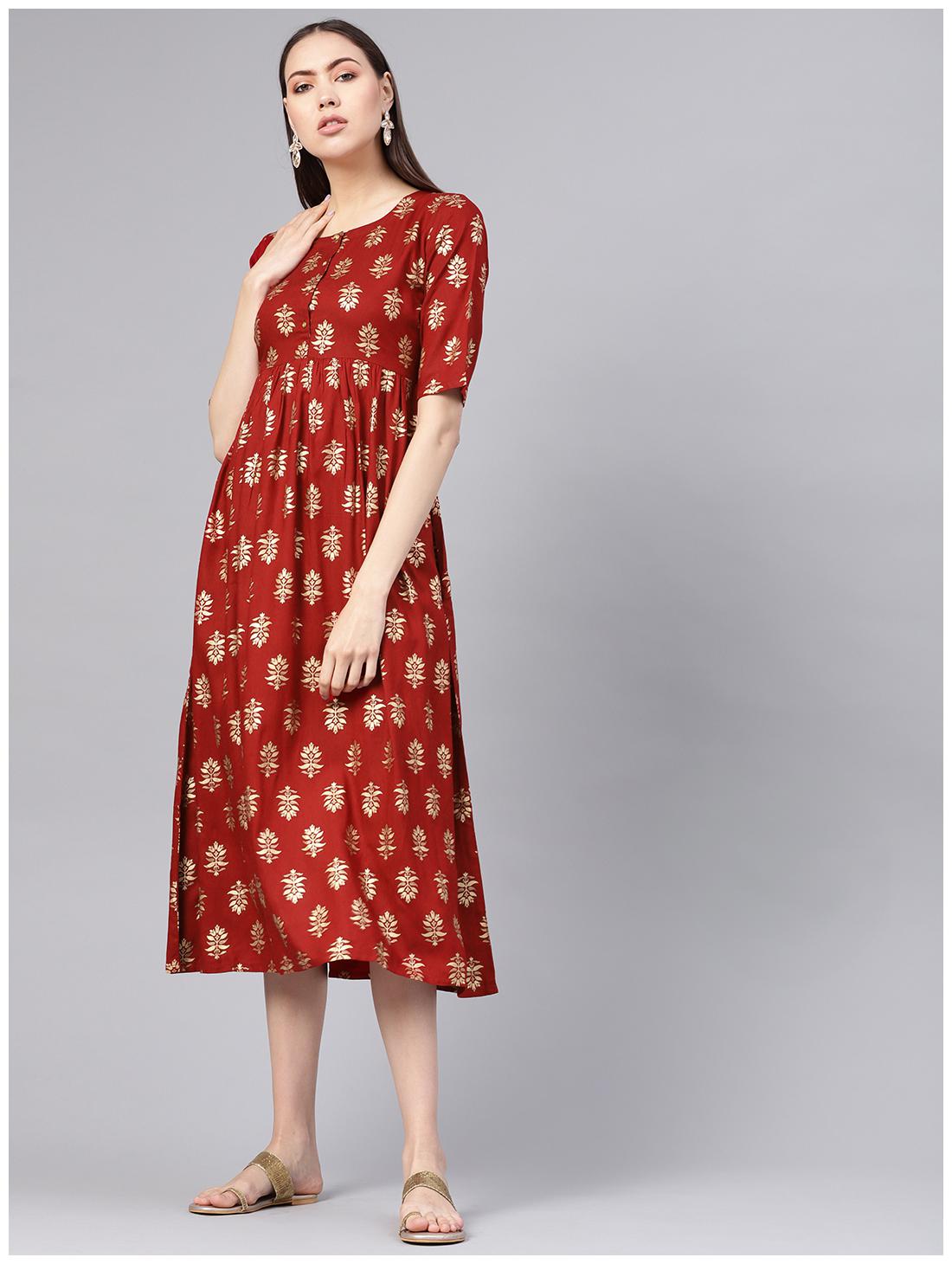 

GERUA Women Rayon Red A-line Dress