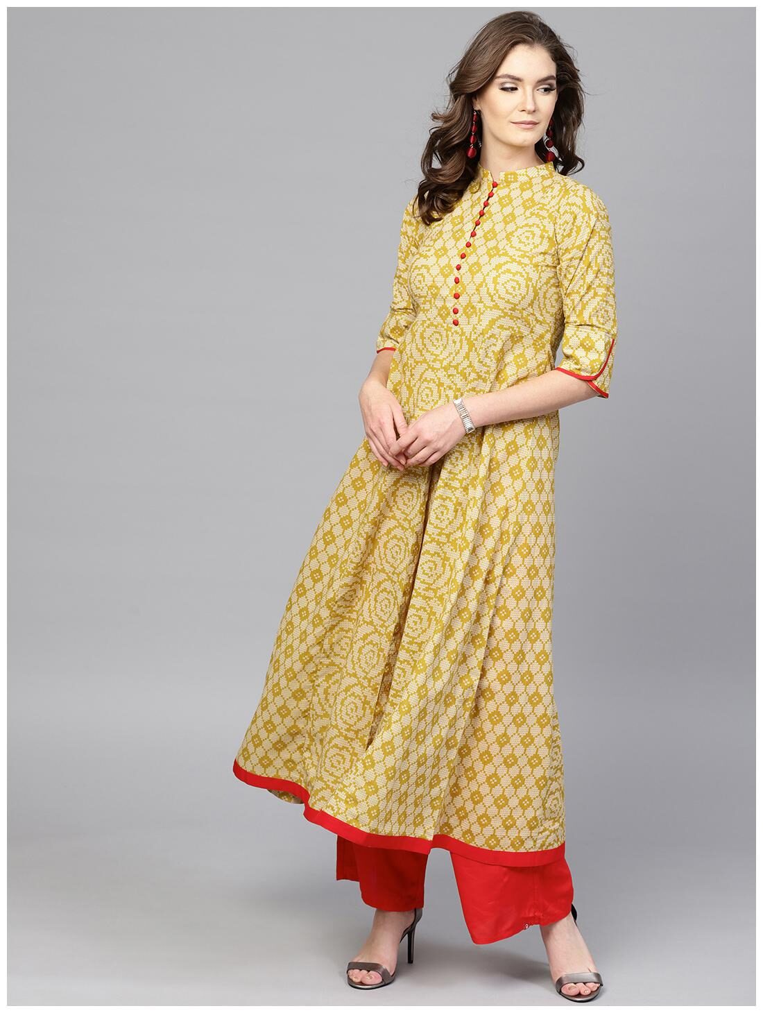

GERUA Women Cotton A-Line Kurta -Yellow